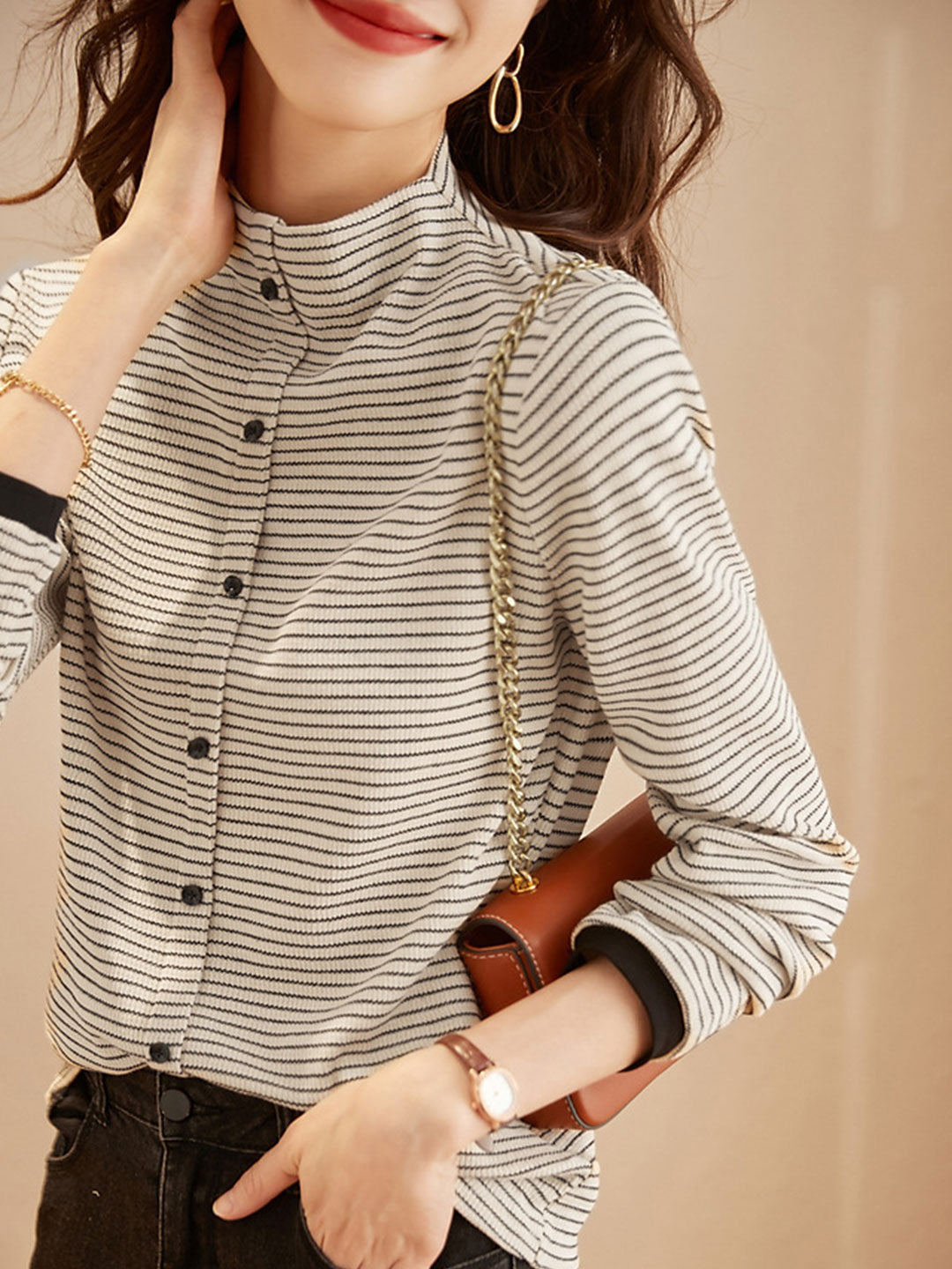 Isabelle Top | Classic Striped Knitted Top with Stand Collar