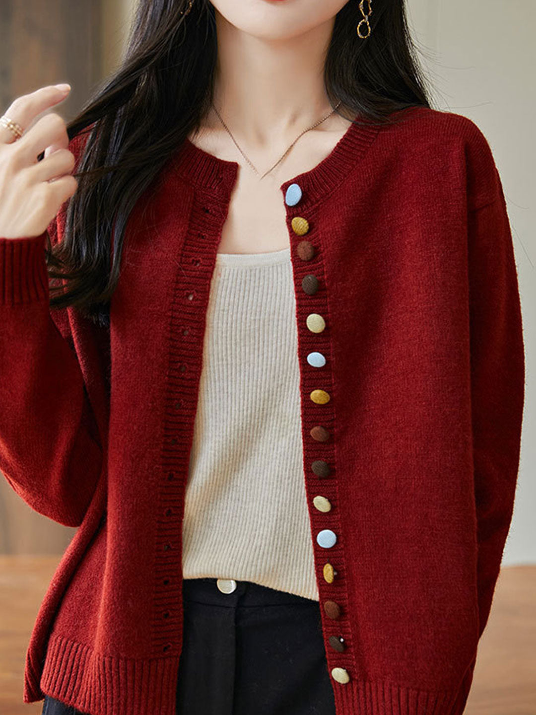 Jane Cardigan | Women's Loose Crew Neck Knitted Cardigan