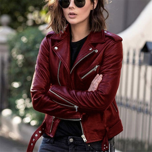 Parneet Jacket | Women's Autumn High-Quality Leather Jacket in Solid Colors