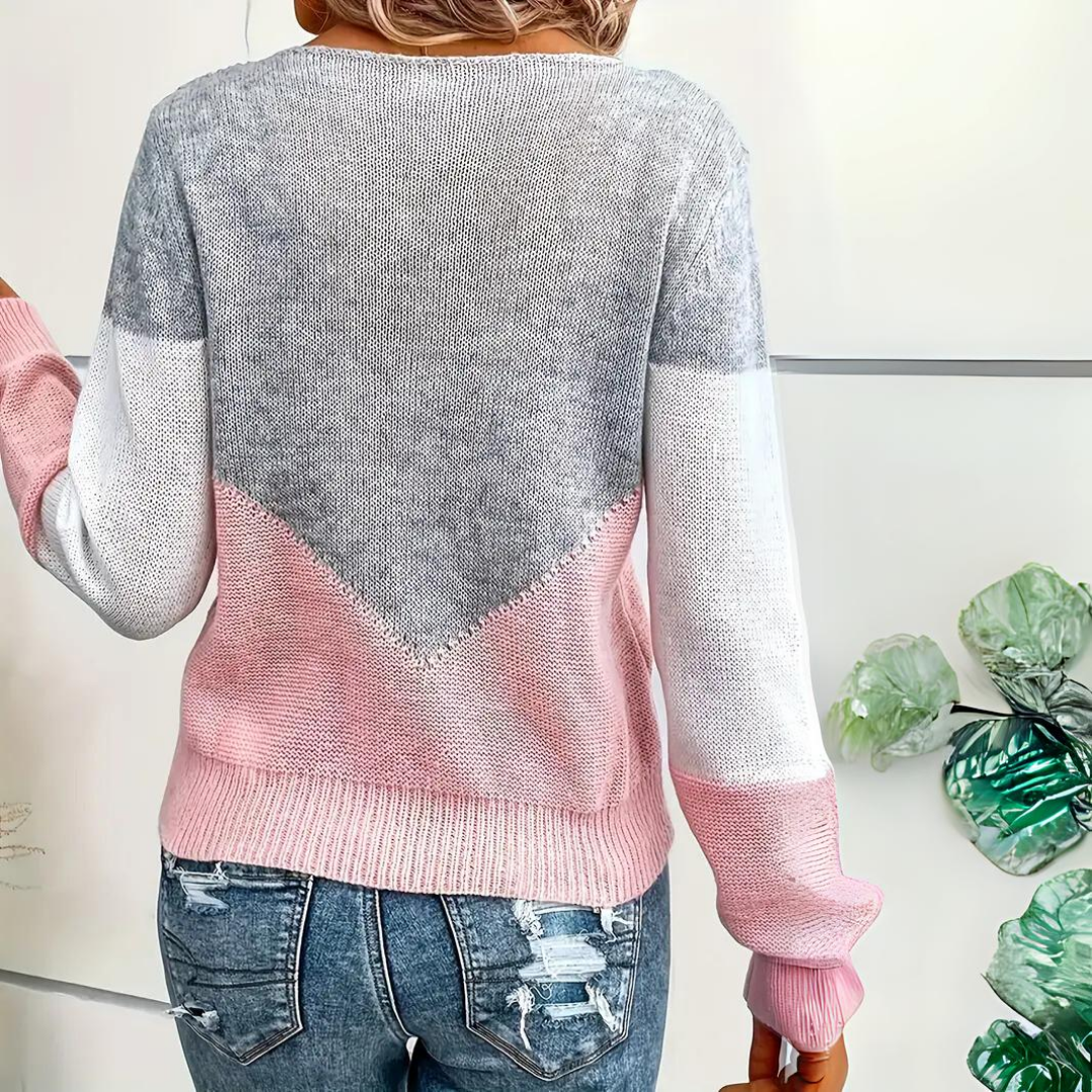 Eliza Sweater | Colorblock Knit Sweater with Mesh Details