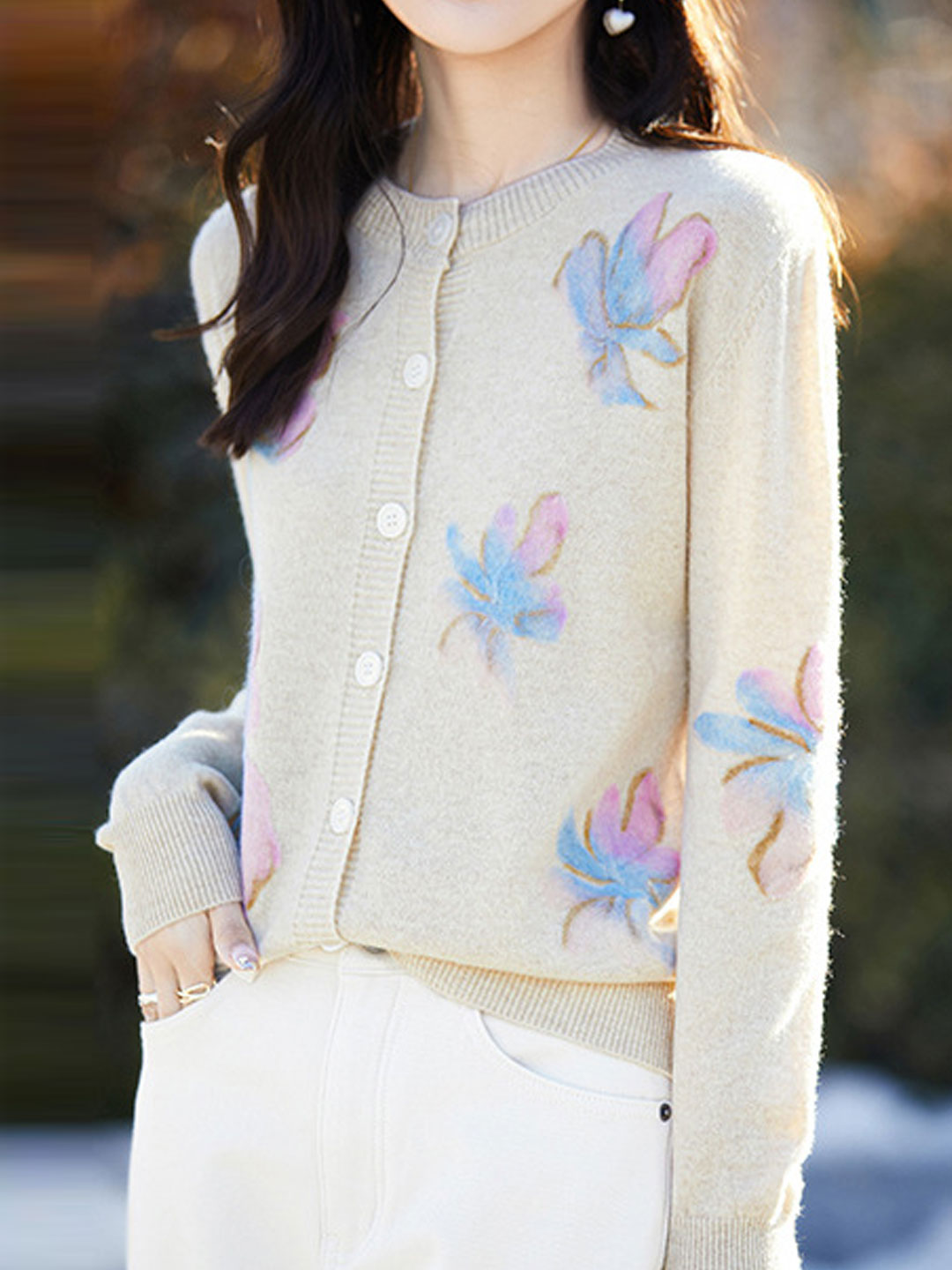 Ida Cardigan | Casual Floral Knitted Cardigan with Button Front