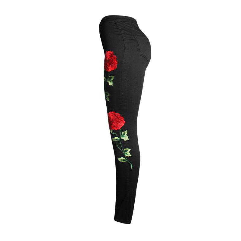 Lorey Jeans | Women's 3D Embroidered Rose Skinny Jeans