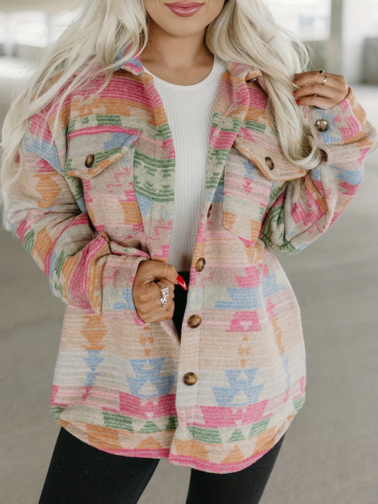 Jazlyn Aztec Pattern Jacket | Button-Up Cozy Style