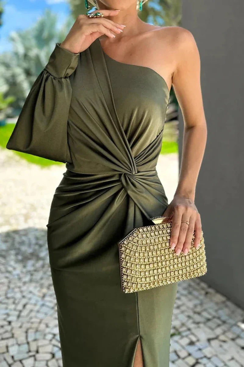 Indah Dress | One-Shoulder Twist Gown with Slit