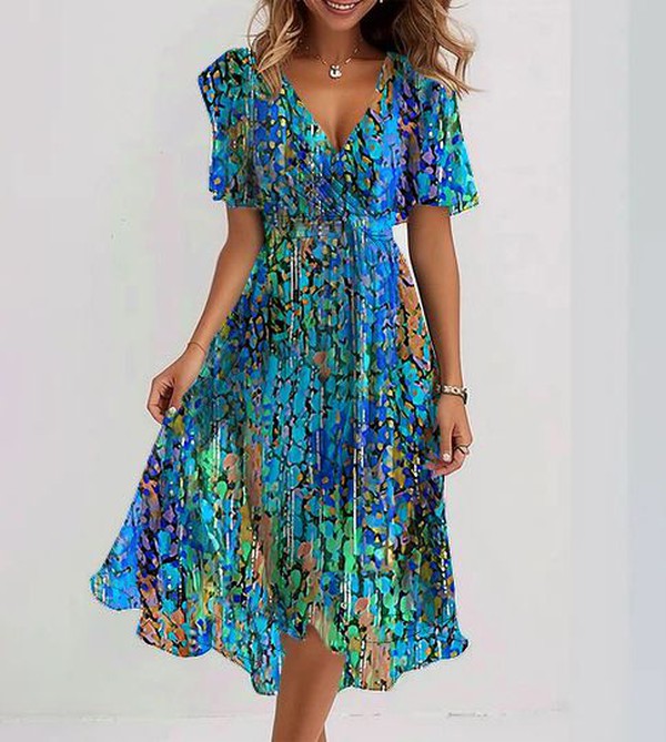 Baila Dress | Sleeveless Blue Midi Dress for Women with Deep V-Neckline and Flowy Fit