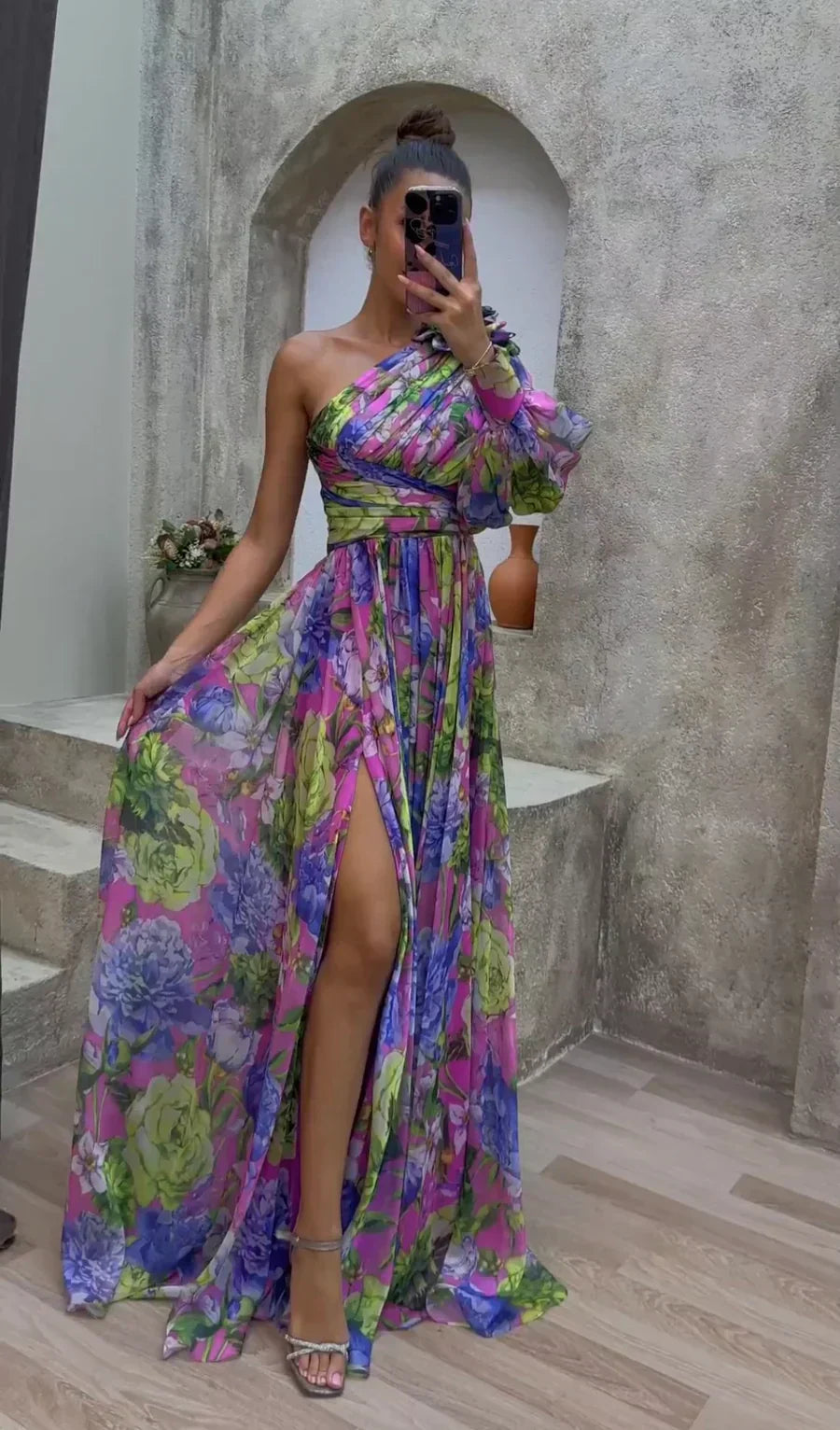 Yakira One Shoulder Dress | Women’s Floral One-Shoulder Dress with Flowy Skirt