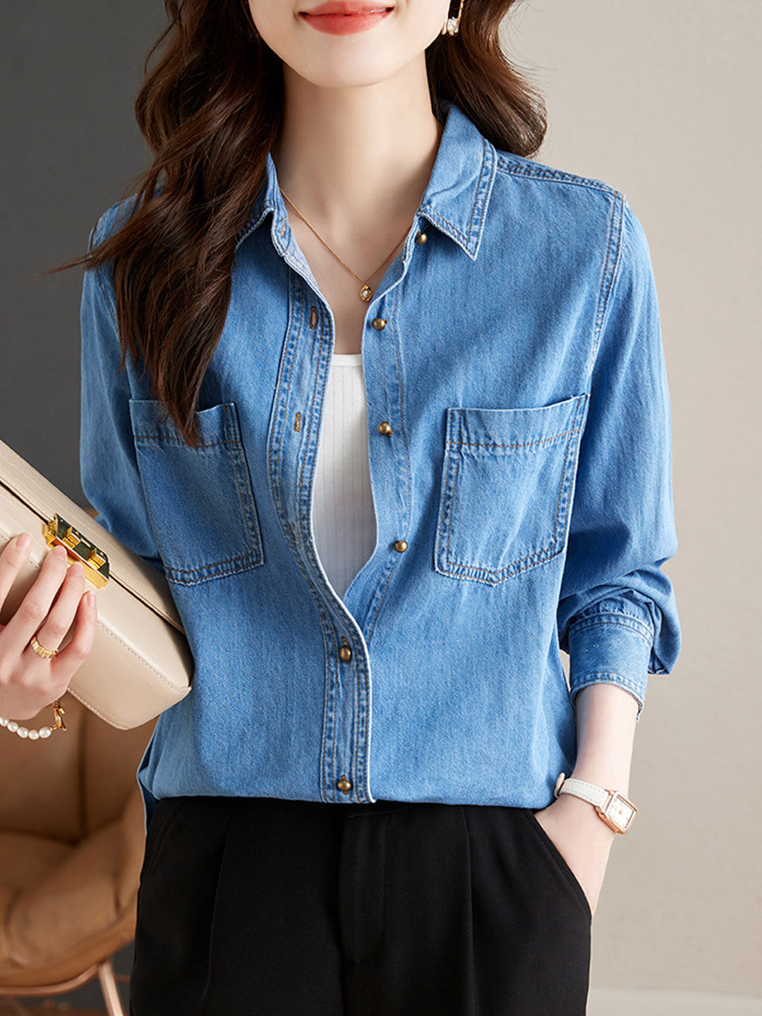 Jayda Shirt | Casual Lapel Button-Up Denim Shirt