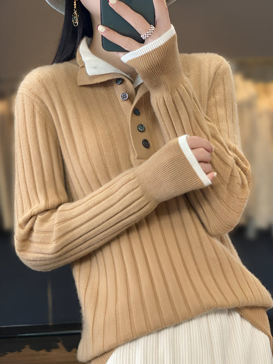 Kinsley Sweater | Casual Turn-Down Collar Knit Sweater for Women