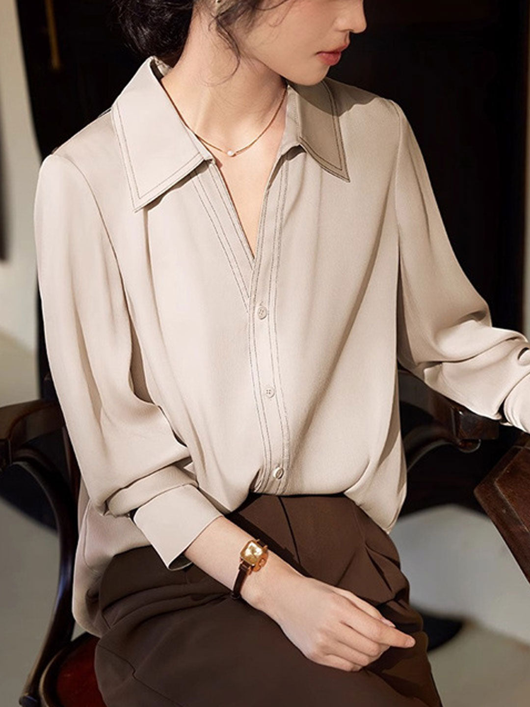 Jalaya  Women's V-Neck Color Shirt | Elegant & Versatile Blouse