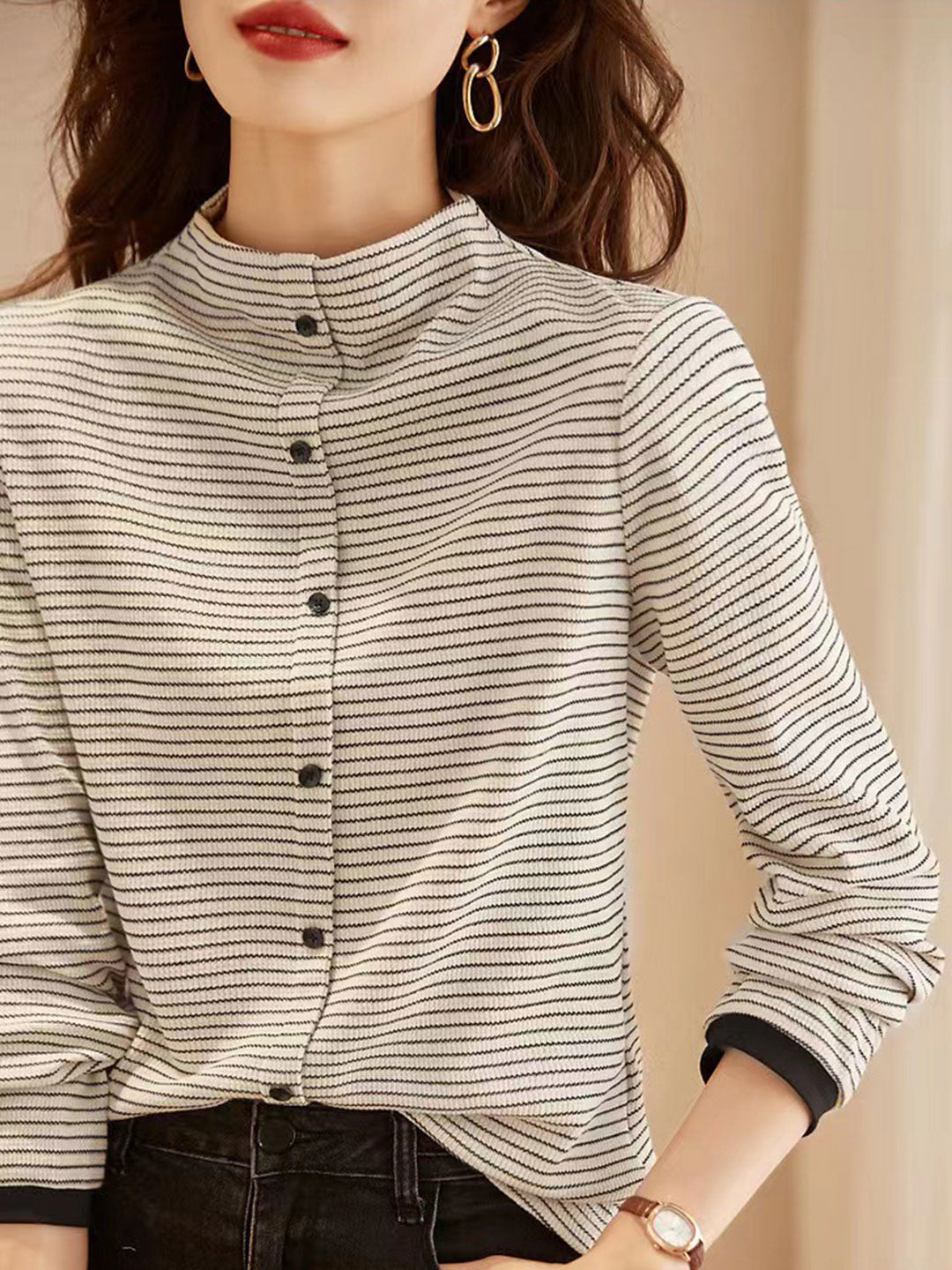 Isabelle Top | Classic Striped Knitted Top with Stand Collar