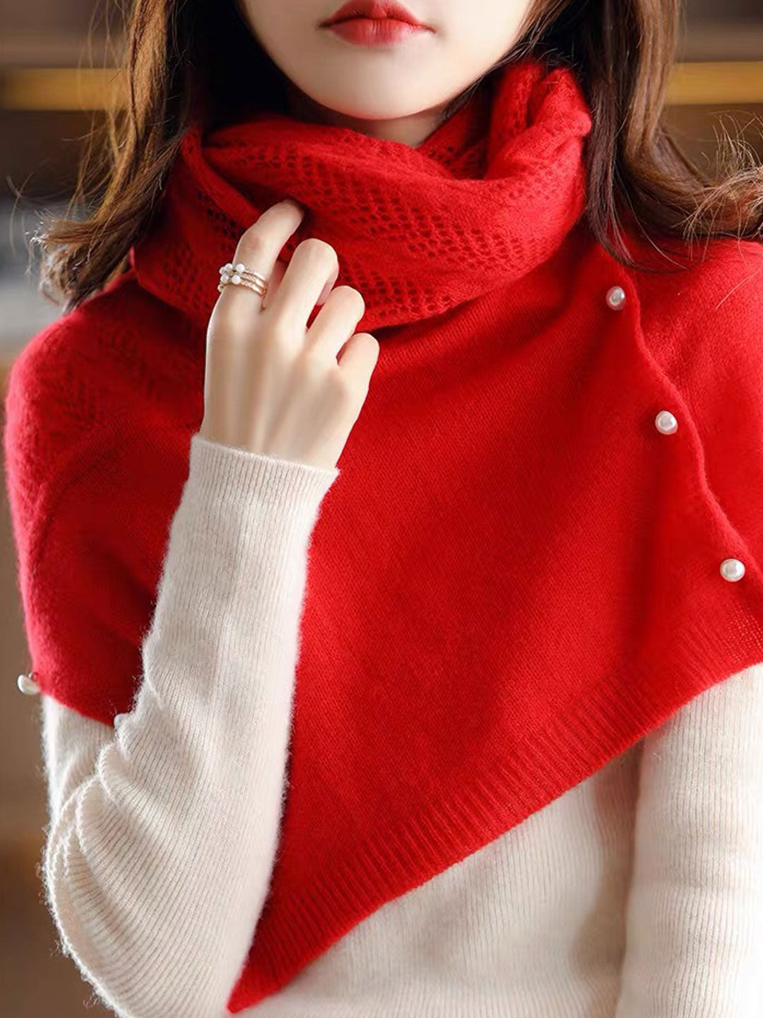 Jorja Hollowed Knit Cape Sweater | Scarf Detail