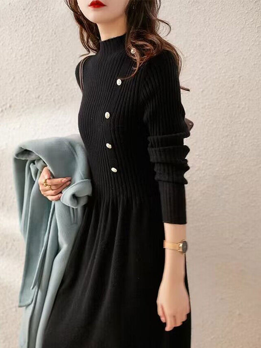 Iliana Dress | Elegant Turtleneck Knitted Sweater Dress