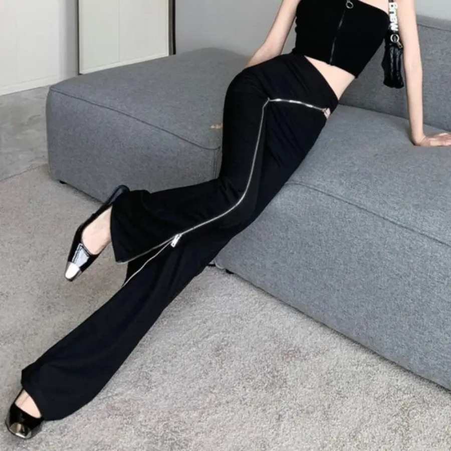 Harmony Flared Pants | Women's High-Waist Flared Pants with Asymmetric Zip