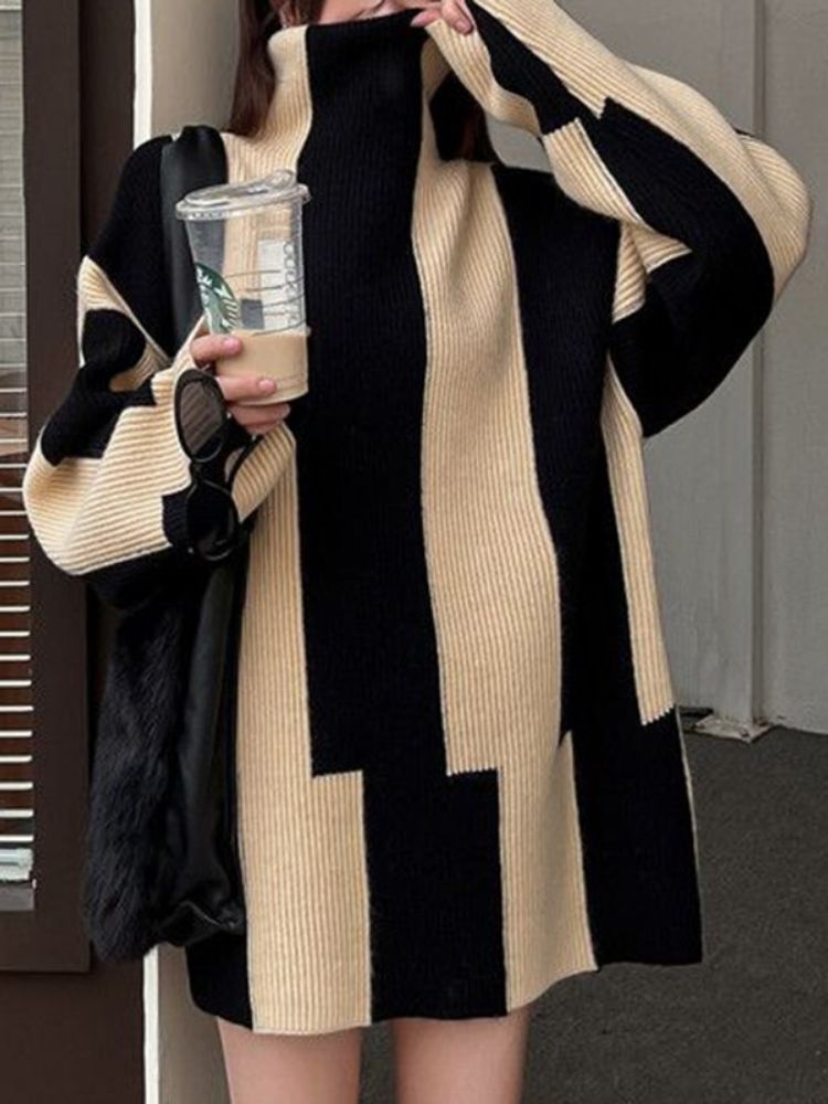 Sachiko Jumper | Women’s Autumn High-Collar Two-Tone Knit Jumper