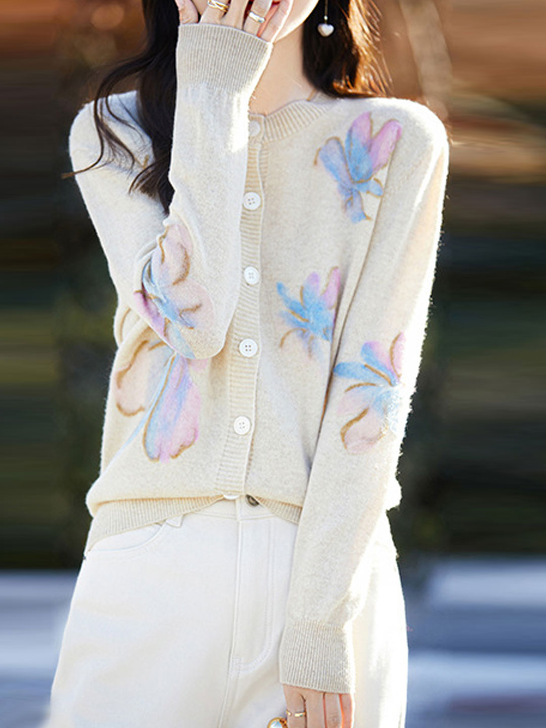 Ida Cardigan | Casual Floral Knitted Cardigan with Button Front