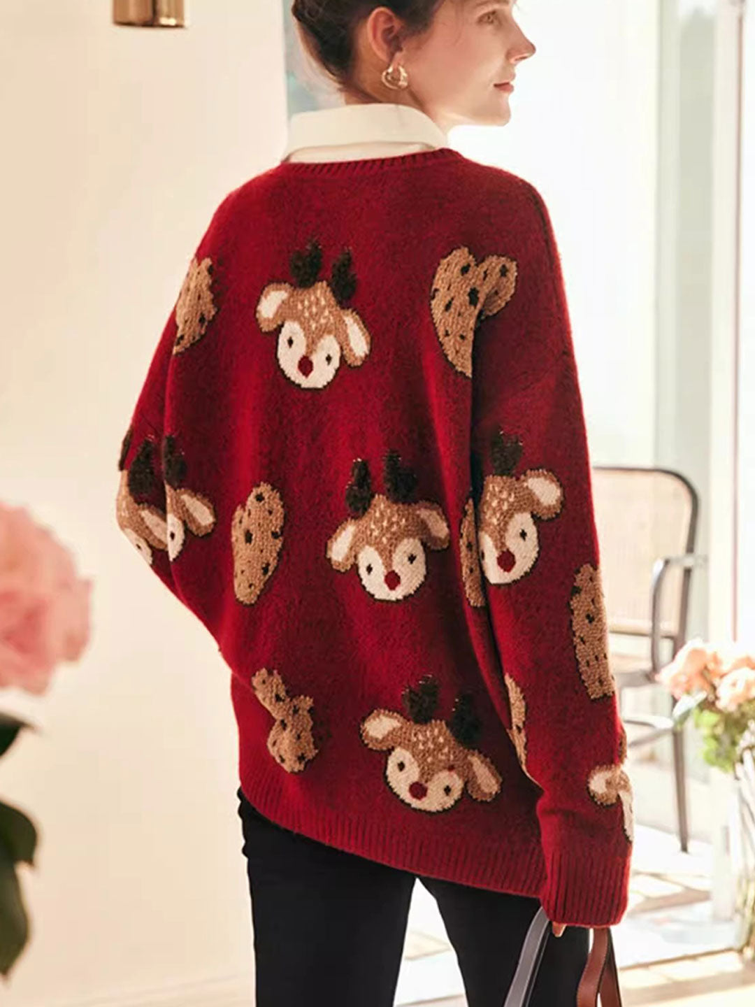 Janiyah Sweater | Retro Reindeer Jacquard Knit Sweater for Women