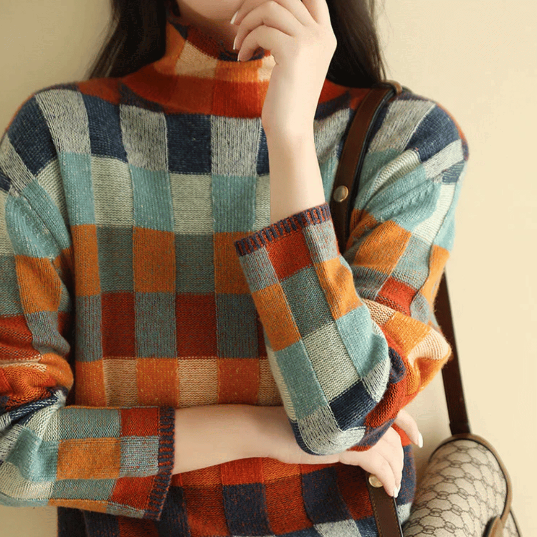 Kayleigh Sweater | Cashmere Patchwork Turtleneck Knit