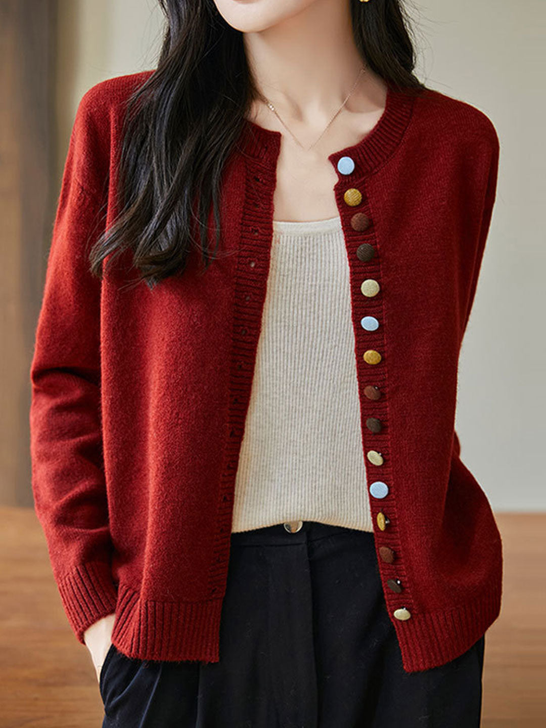 Jane Cardigan | Women's Loose Crew Neck Knitted Cardigan