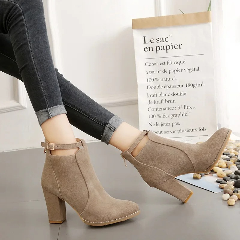 Helen Boots | Women's Buckled High Block Heel Boots