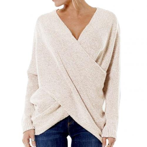 Fiadh Wrap Sweater | Ribbed V-Neck with Long Sleeves