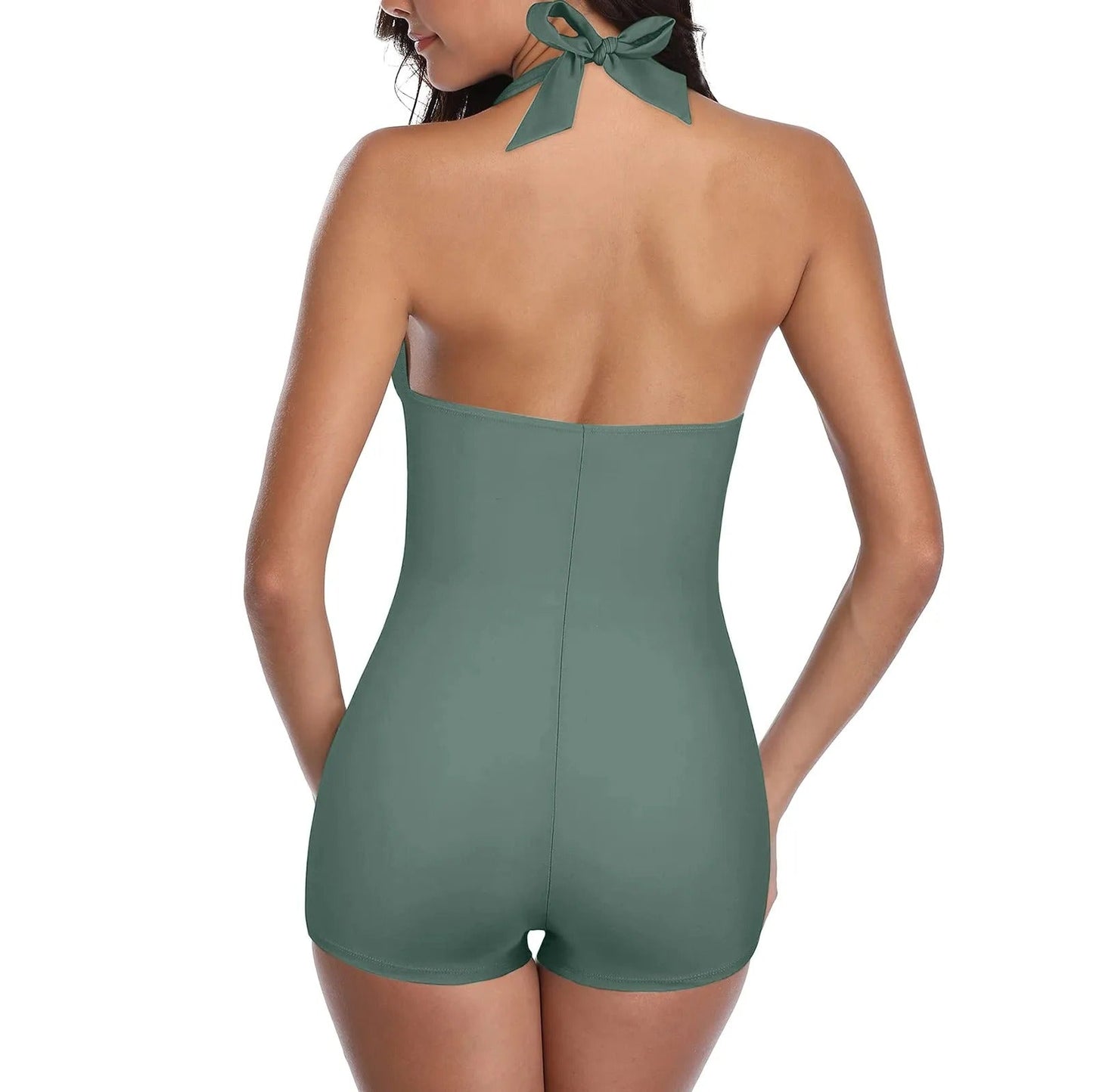 Davena Swimsuit | Retro Halter One-Piece with Ruched Front and Boyshort Bottom