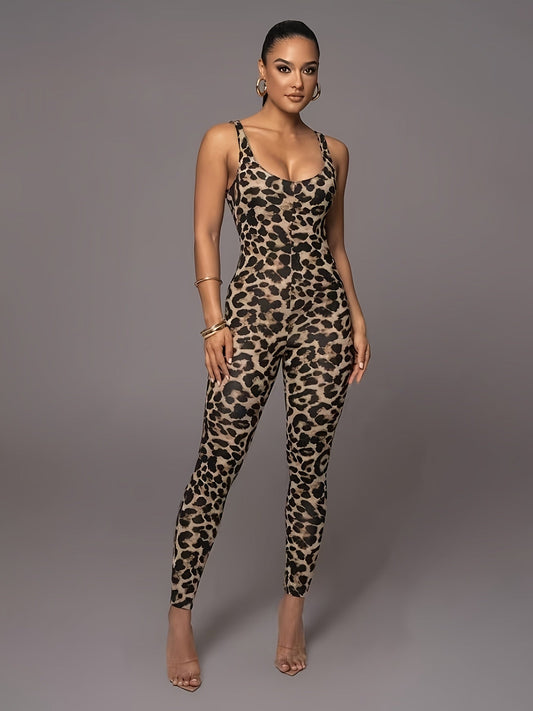Arwen Yoga Jumpsuit | Women’s Leopard Print Stretchy Fitness Jumpsuit for Activewear