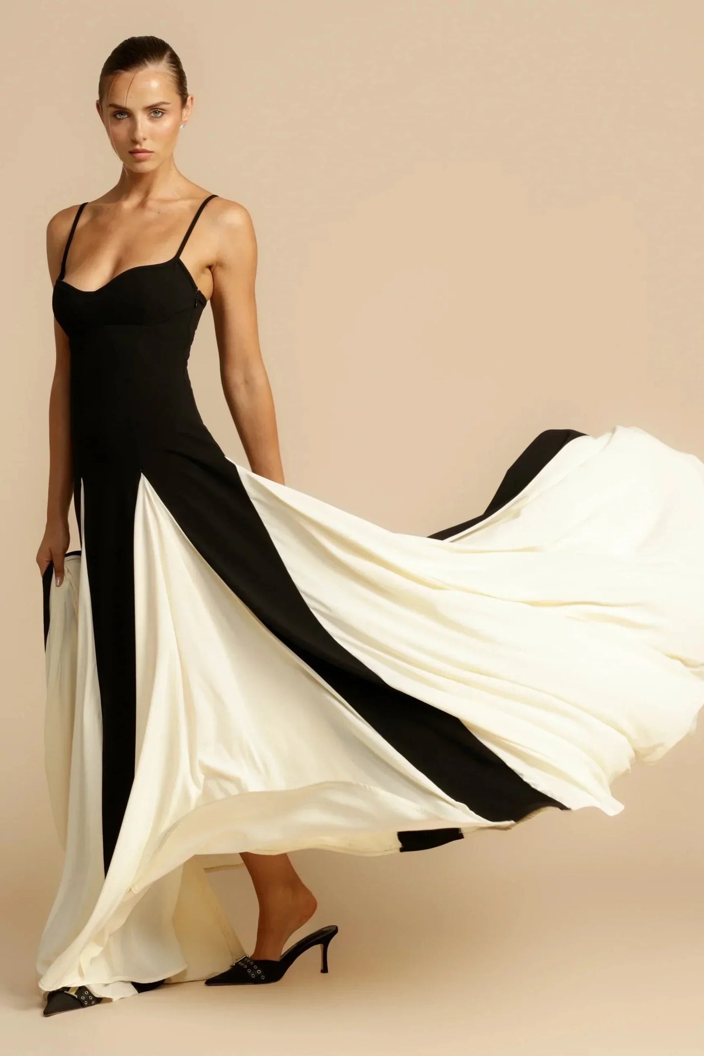 Ignacia Dress | Two-Tone Black & White Maxi Dress