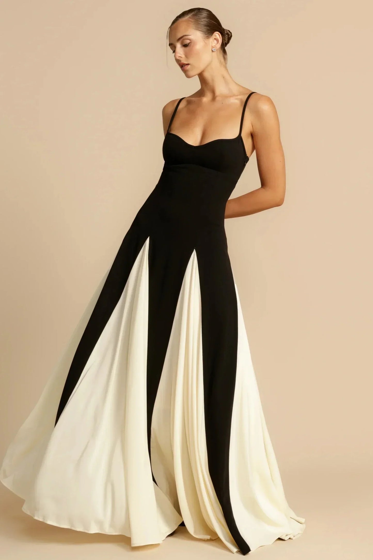 Ignacia Dress | Two-Tone Black & White Maxi Dress