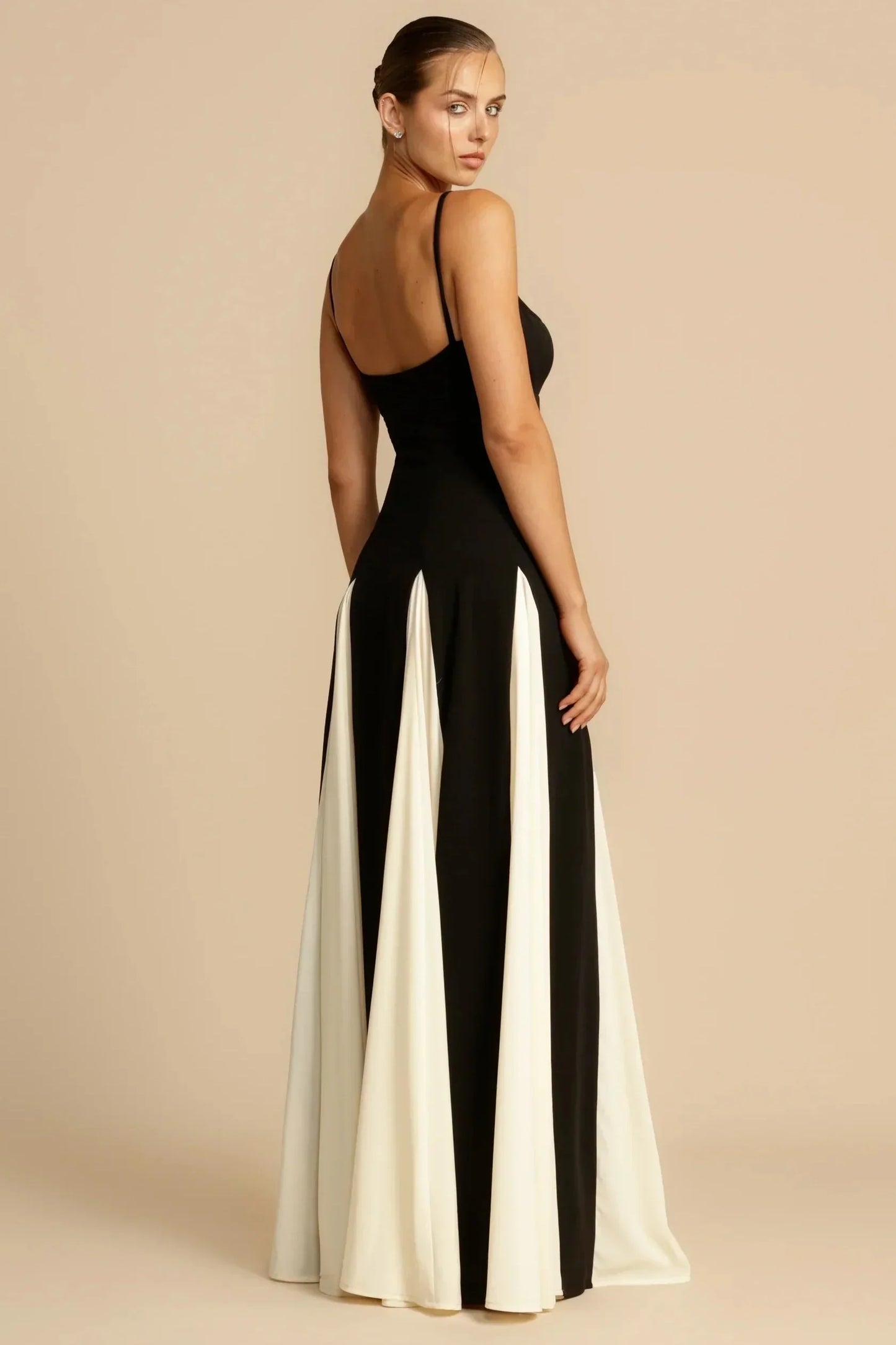 Ignacia Dress | Two-Tone Black & White Maxi Dress