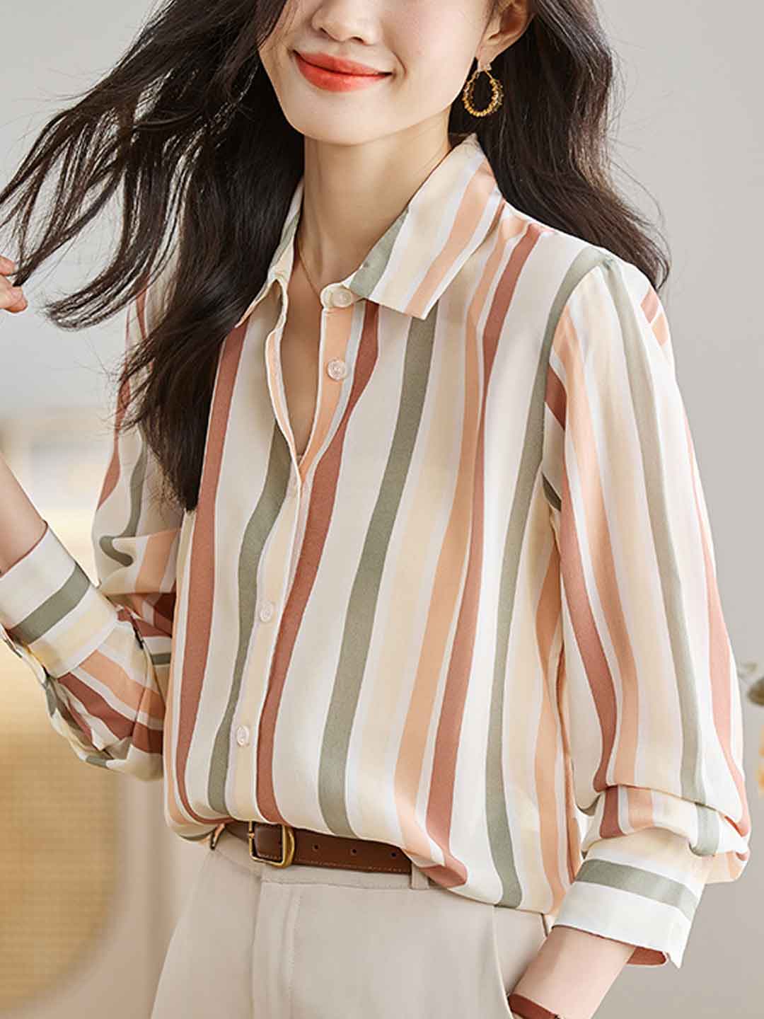 Jovanka  Women's Vintage V-Neck Striped Shirt | Casual & Stylish