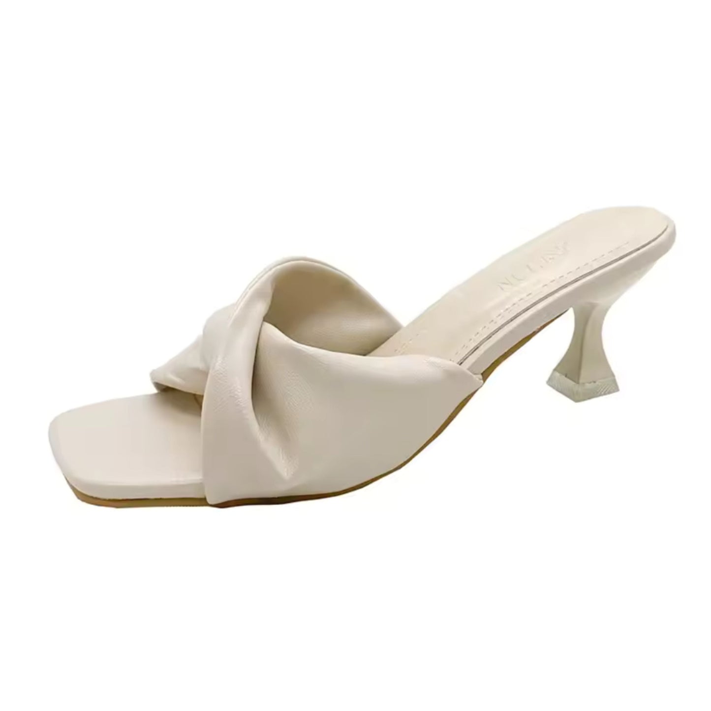 Cindra Heeled Sandals | Nude Twist Strap Slip-On Kitten Heels for Women