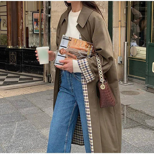 Rafaela Trench Coat | Women's Autumn Long Trench Coat with Grid Lining