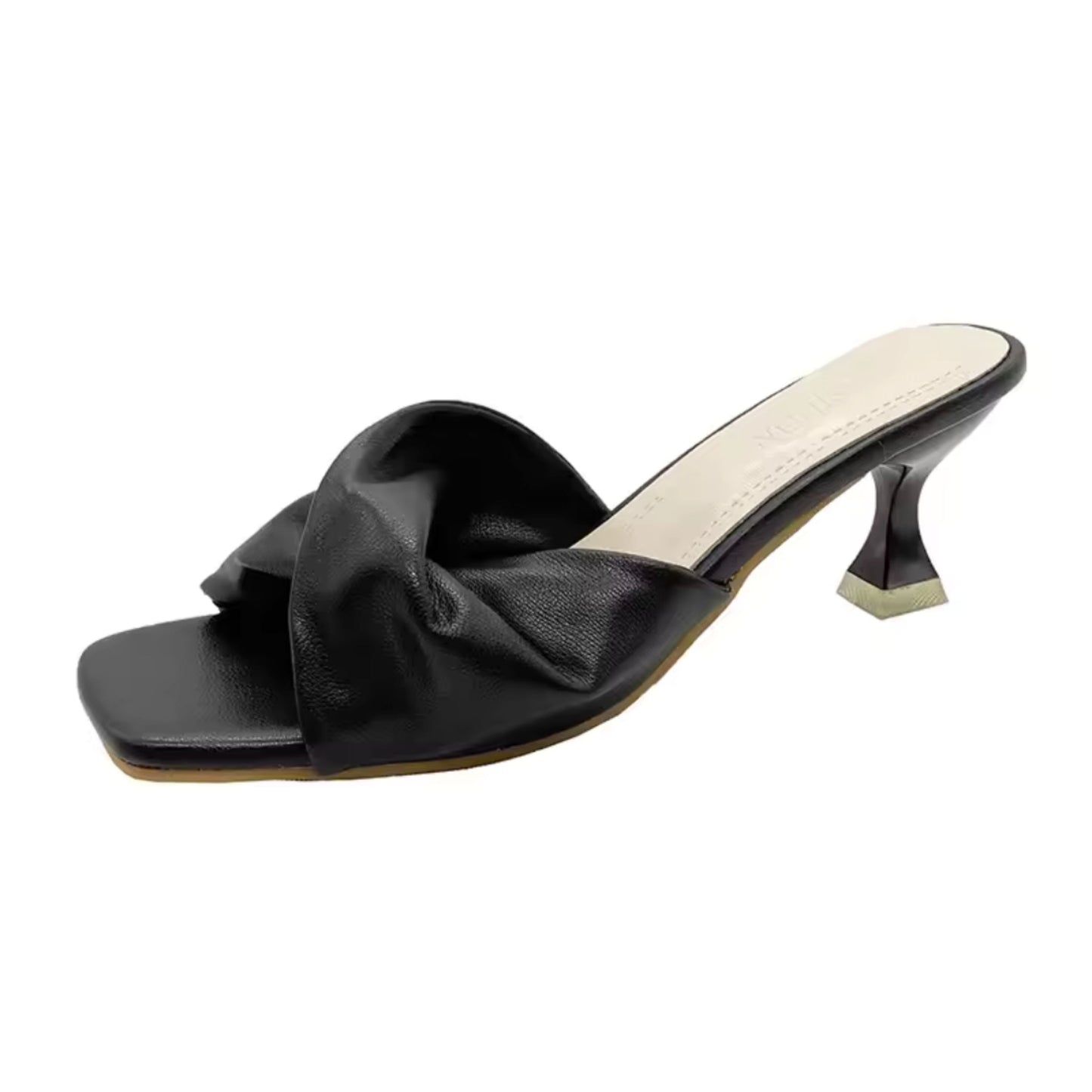 Cindra Heeled Sandals | Nude Twist Strap Slip-On Kitten Heels for Women