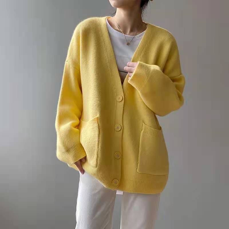 Genevie Cardigan | Long Knit V-Neck Cardigan with Buttons