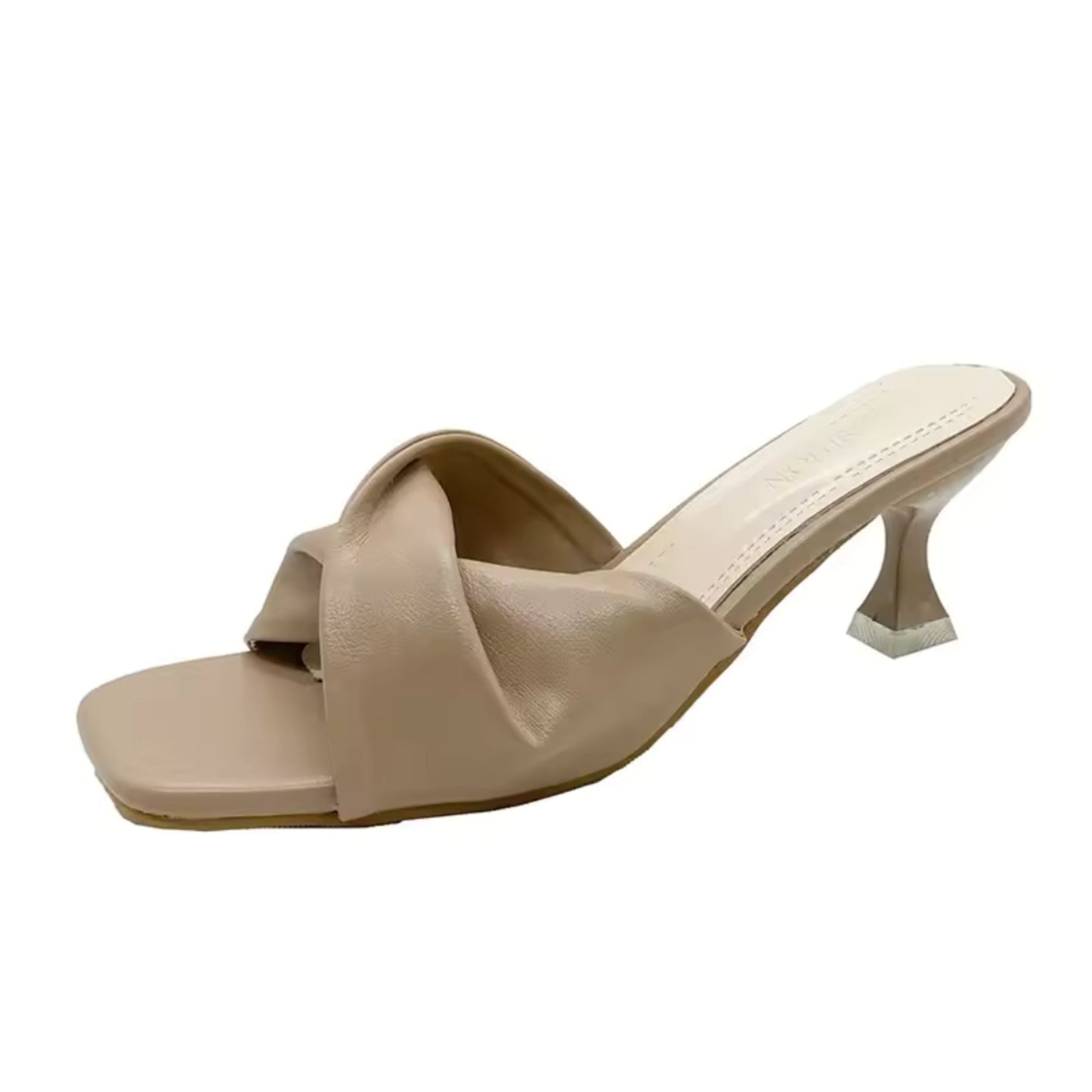 Cindra Heeled Sandals | Nude Twist Strap Slip-On Kitten Heels for Women
