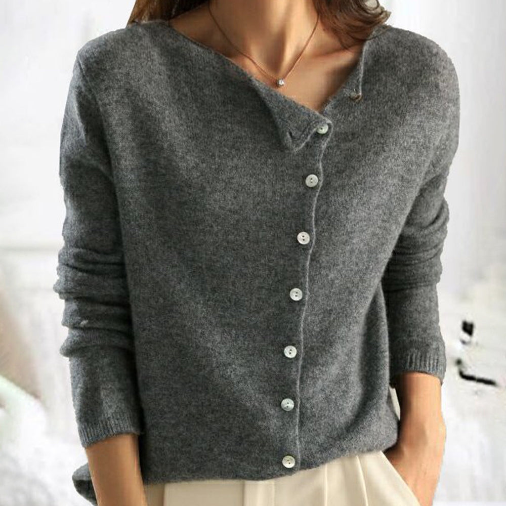 Eleanor Sweater | Cozy Cardigan with Asymmetric Button Design