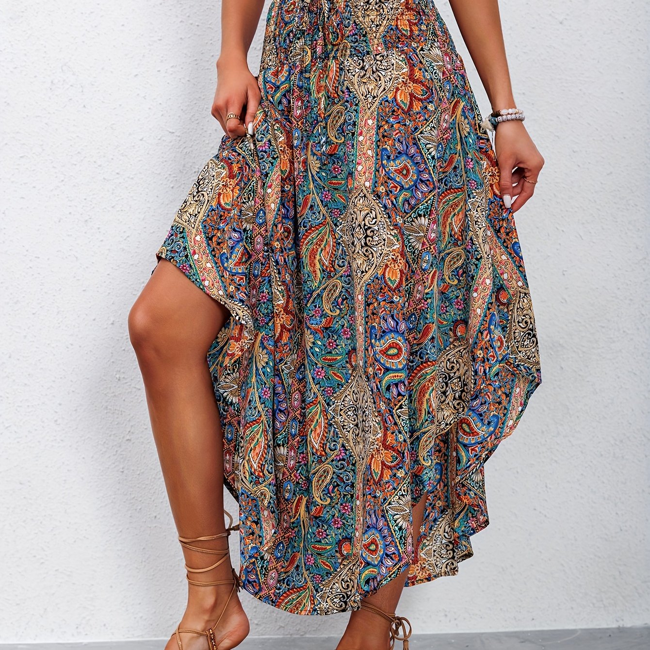 Baenya Paisley Skirt | High-Waist Lace-Up Flowy Skirt