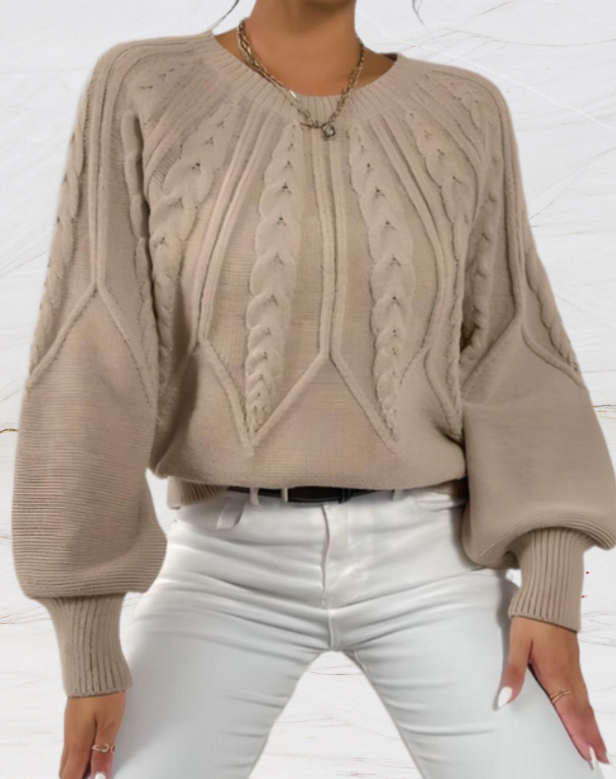 Fiona Elegant Sweater | Beige Arrow-Style Knit Sweater