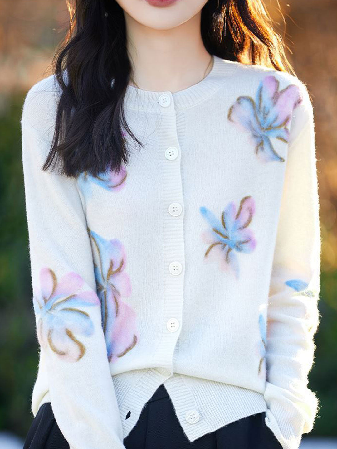 Ida Cardigan | Casual Floral Knitted Cardigan with Button Front