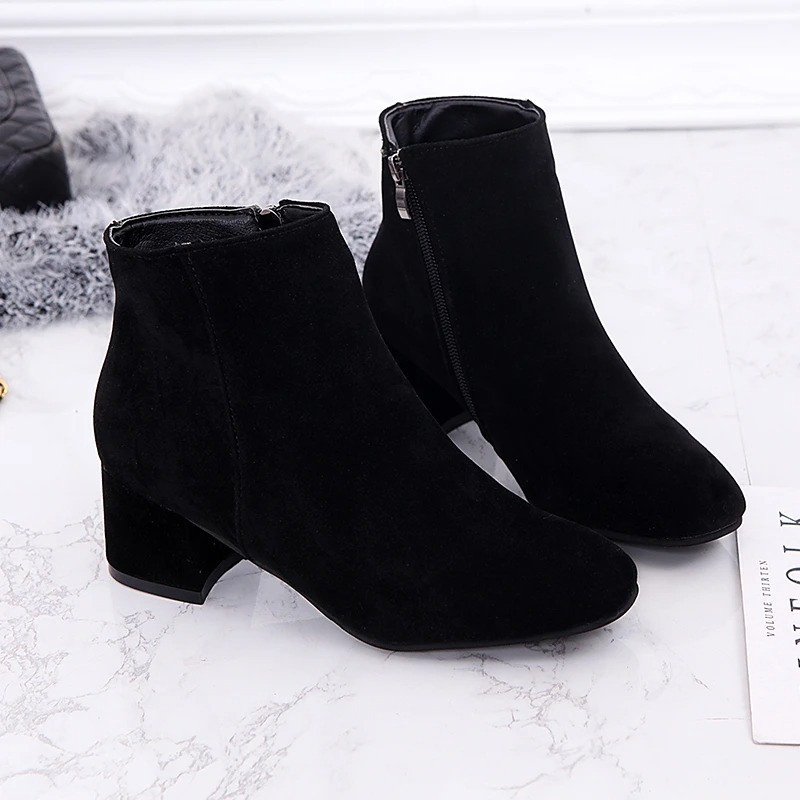 Fabiola Suede Ankle Boots | Side Zip & Low Block Heel