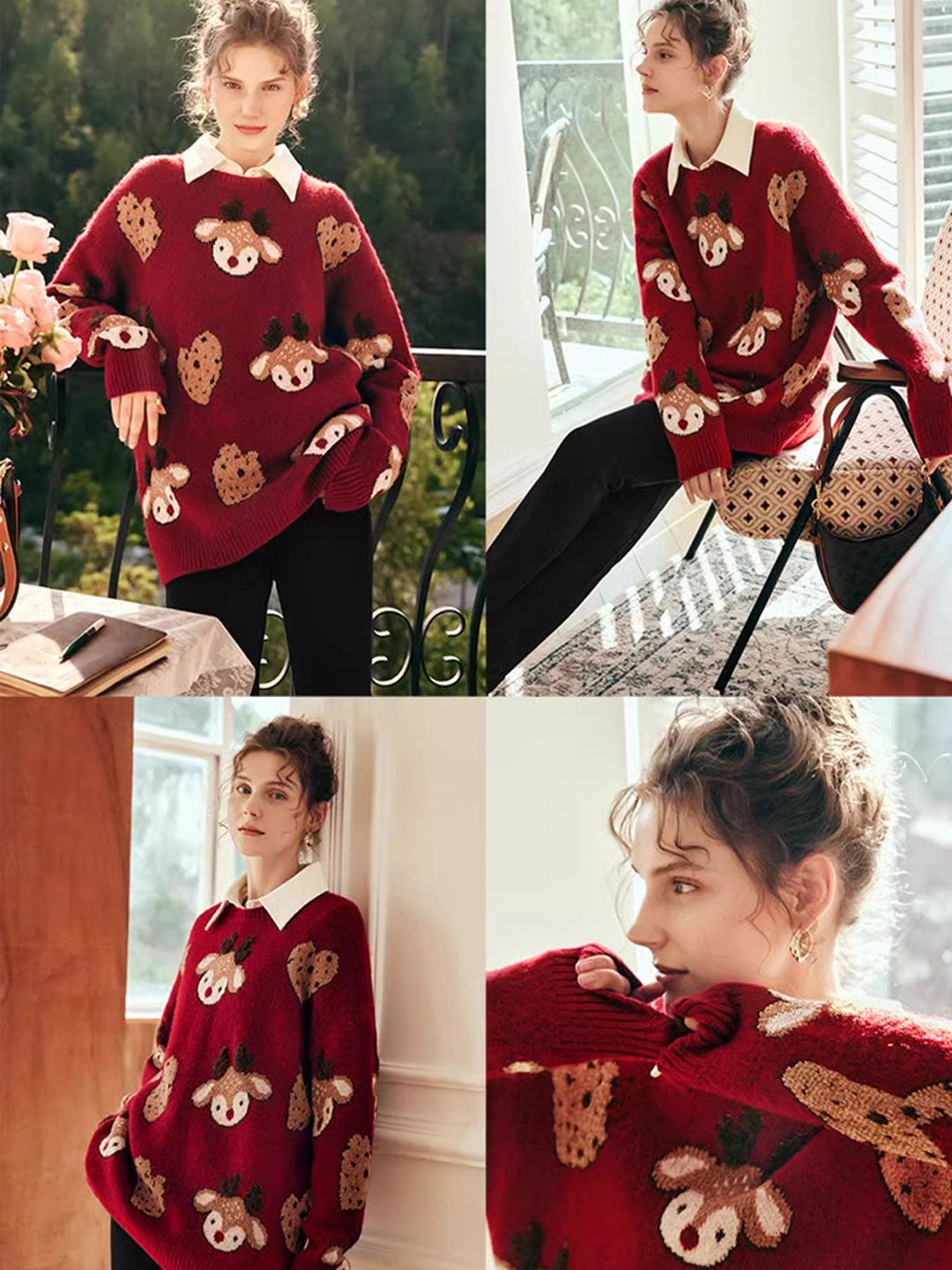 Janiyah Sweater | Retro Reindeer Jacquard Knit Sweater for Women