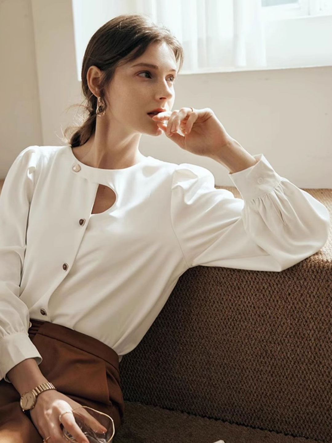 Joyce Blouse | Retro Asymmetrical Buttoned Blouse with Keyhole Detail