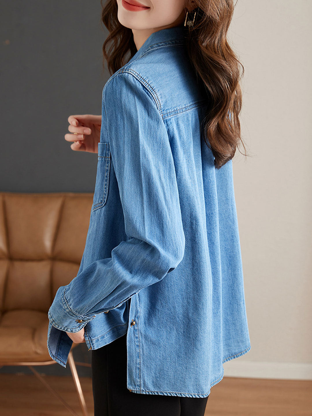 Jayda Shirt | Casual Lapel Button-Up Denim Shirt