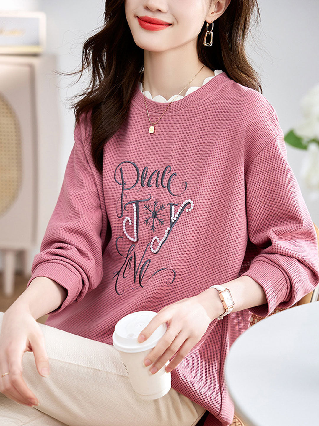 Jaylin Sweatshirt | Classic Beaded Embroidered Sweatshirt