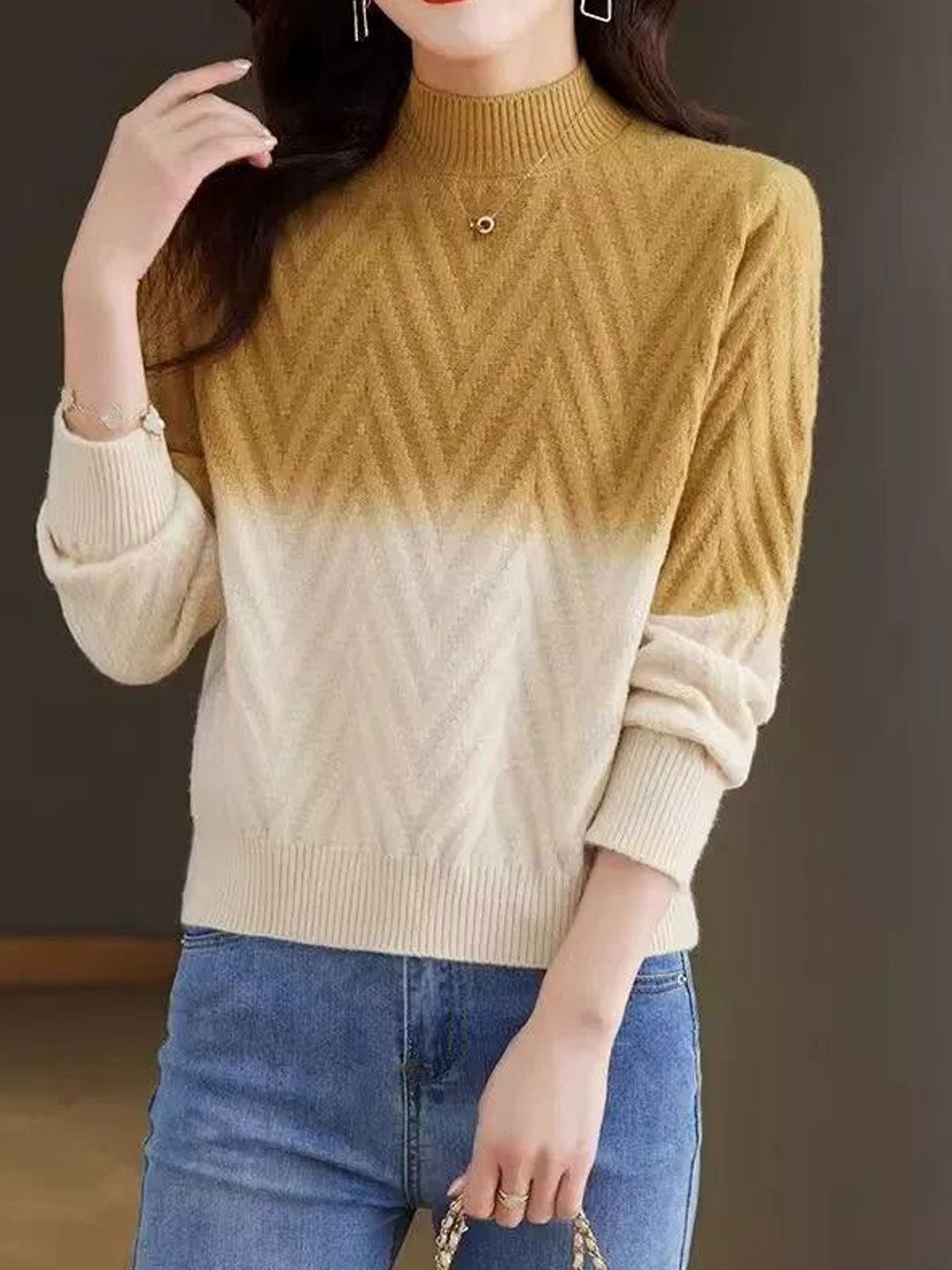 Ilysah Sweater | Classic Ombre Turtleneck Knit Sweater