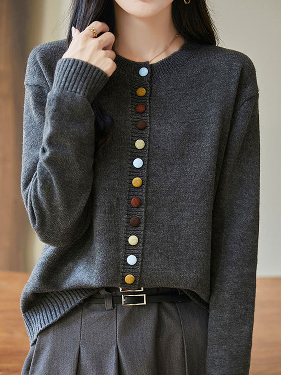 Jane Cardigan | Women's Loose Crew Neck Knitted Cardigan