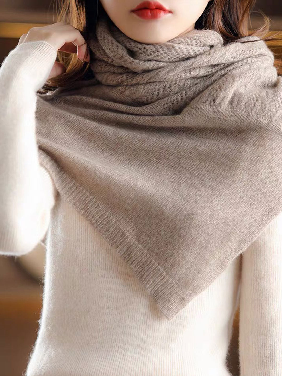 Jorja Hollowed Knit Cape Sweater | Scarf Detail