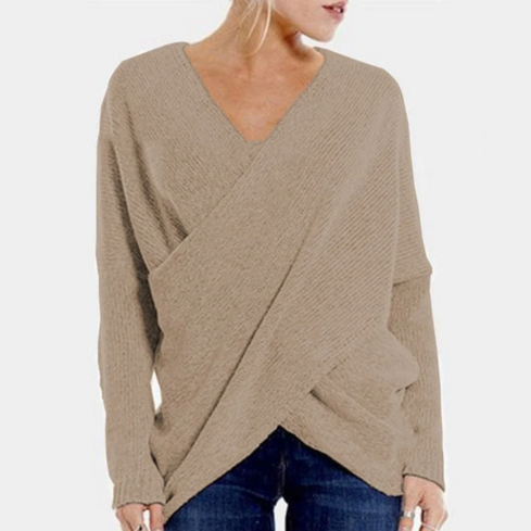 Fiadh Wrap Sweater | Ribbed V-Neck with Long Sleeves