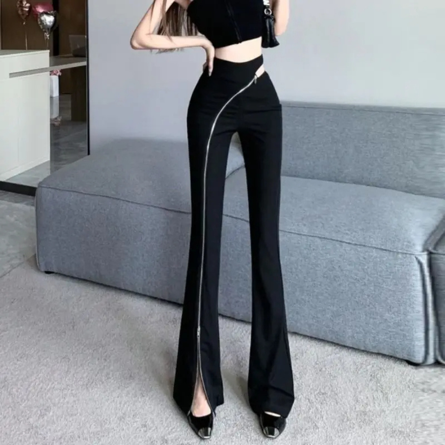 Harmony Flared Pants | Women's High-Waist Flared Pants with Asymmetric Zip