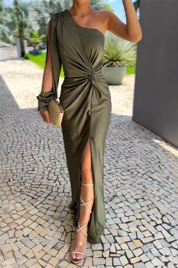 Indah Dress | One-Shoulder Twist Gown with Slit